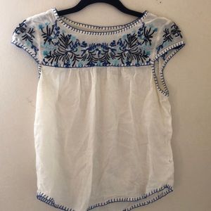 Embroidered Cap-Sleeve Blouse